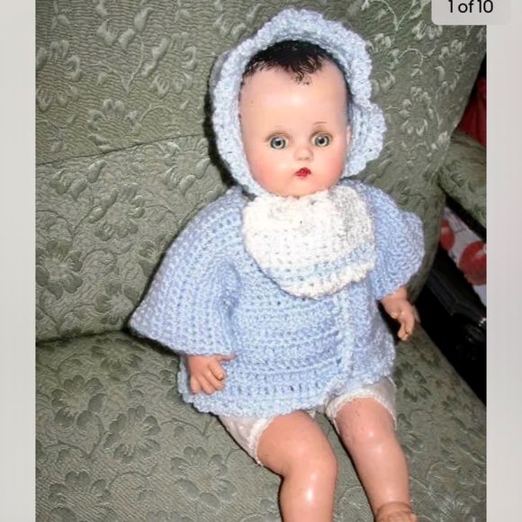 1920-30sR & B 17” Composition Baby Doll in Blue Knitted Sweater